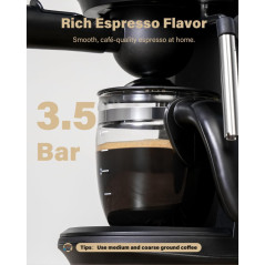 Machine Espresso SHARDOR 3.5 Bar 4 Tasses avec Mousseur Noir