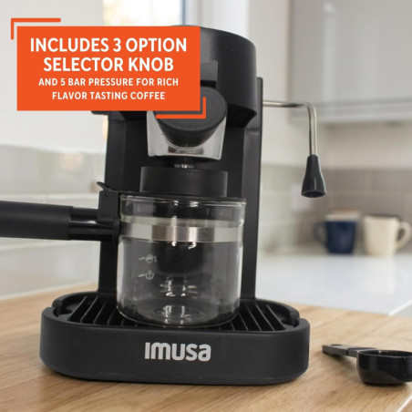 IMUSA 4 Cup Electric Espresso & Cappuccino Maker with Milk Frother, Matte Black – Perfect for Home Baristas