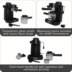 Cafetière Espresso IMUSA 4 Tasses - Mousseur Lait Noir Mat