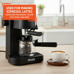 IMUSA 4 Cup Electric Espresso Maker with Milk Frother – Matte Black