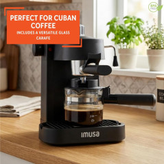 IMUSA 4 Cup Electric Espresso Maker with Milk Frother – Matte Black