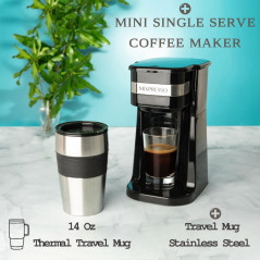 Mixpresso cafetière individuelle avec mug de voyage 14oz, filtre réutilisable, arrêt auto, noir
