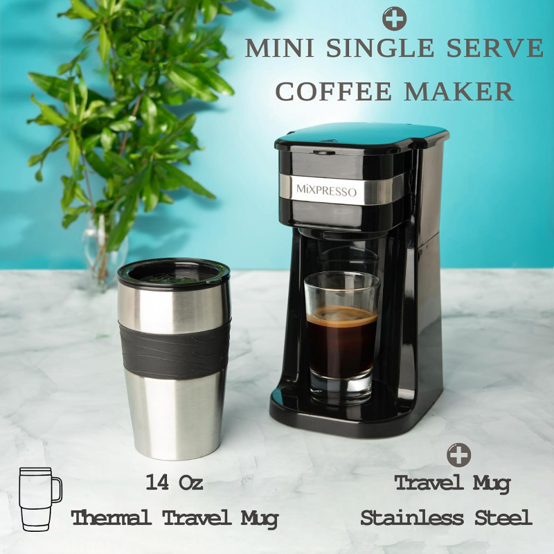 Mixpresso Cafetière à Dosette Unique avec Mug 14oz Noir