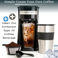 Mixpresso Single Serve Coffee Maker with 14oz Travel Mug – Black