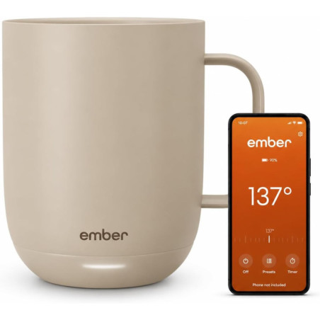 Ember Smart Mug 2 - 14oz Temperature Control Heated Coffee Mug, 80 Min Battery, Sandstone