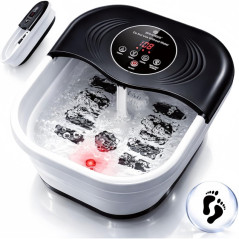 Collapsible Heated Foot Spa Bath with 8 Shiatsu Rollers, Bubbles, Pumice Stone & Timer – Black