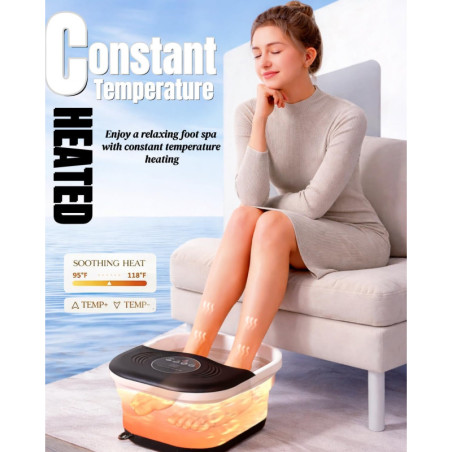 Bain de Pieds Chauffant Pliable Noir avec Bulles, 8 Rouleaux Shiatsu, Pierre Ponce et Minuteur Intégré