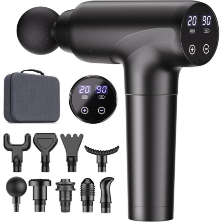 cotsoco Deep Tissue Massage Gun with 9 Attachments, 20 Speeds & Silent Motor – Handheld Pain Relief Massager (Black)