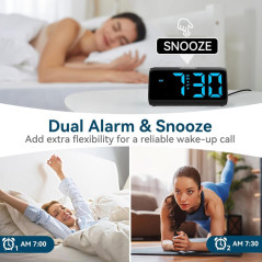 Loud Digital Alarm Clock for Bedrooms with Dual Alarms & Bold Digits