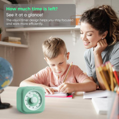 Minuteur Visuel 60 Min Silencieux Vert pour Enfants - Outil Gestion Temps École, Maison, Cuisine