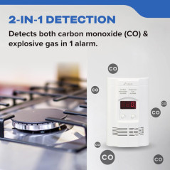 Détecteur Kidde CO + Gaz Explosifs, Secteur avec Batterie 9V, Écran Digital, 85 dB, LED, 3ème Édition