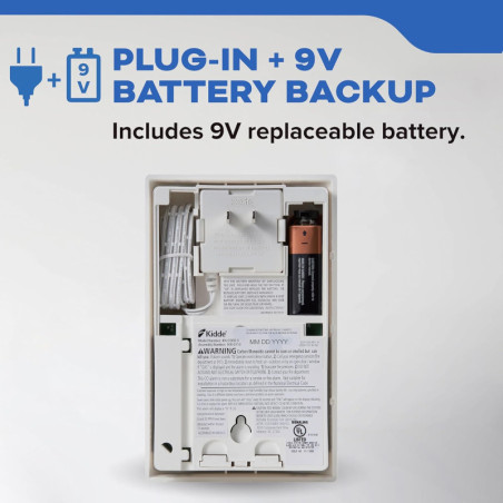 Détecteur Kidde CO + Gaz Explosifs, Secteur avec Batterie 9V, Écran Digital, 85 dB, LED, 3ème Édition