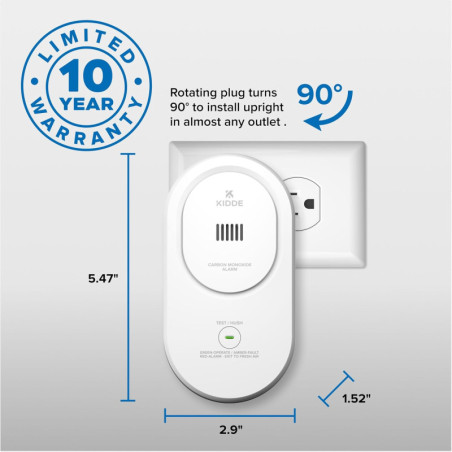 Kidde 5th Edition Carbon Monoxide Detector, Plug-in & Battery Backup, Rotating Plug, 85dB Alarm
