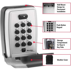 Coffre à clés Master Lock 5423EC, serrure à combinaison, 5 clés
