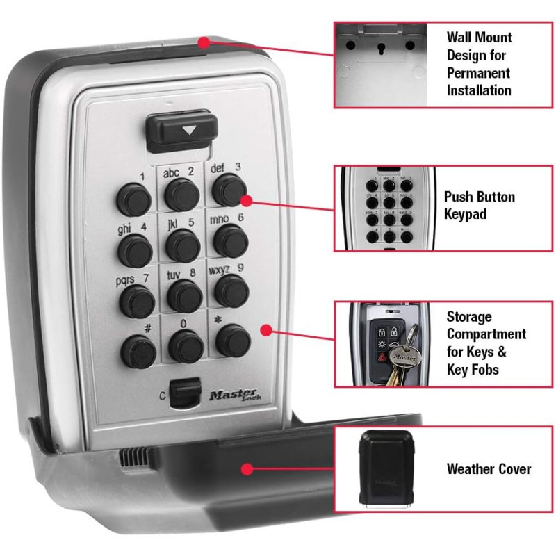 Coffre à clés Master Lock 5423EC, serrure à combinaison, 5 clés