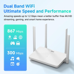 Routeur WiFi AC1200 Dual Band, 4x Gigabit Ethernet, WPA3, Contrôle Parental, EasyMesh, Réseau Invité