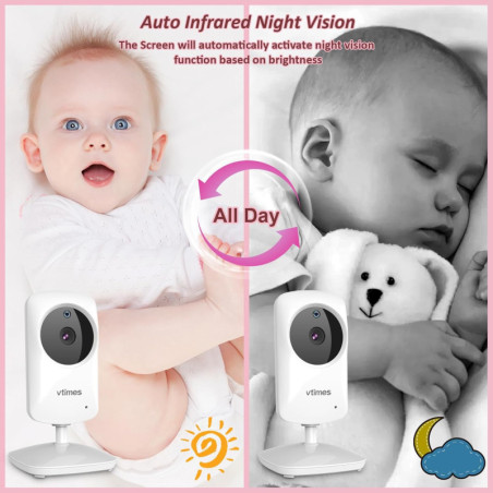 VTimes Baby Monitor with Camera & Audio, No WiFi, Night Vision, 1000ft Range