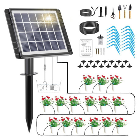 49FT Solar Drip Irrigation Kit for 15 Pots | Auto Watering & Timer