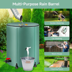 53 Gal Collapsible Rain Barrel Water Storage with Spigots & Filter Kit