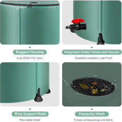 53 Gal Collapsible Rain Barrel Water Storage with Spigots & Filter Kit