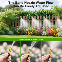 MIXC 100Ft 1/4 Drip Irrigation Kit with 16 Brass 360° Nozzles for Garden
