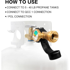 Universal Propane Tank Gauge & Leak Detector for 5-40 lb Tanks with QCC1 Type 1 Connection & Color Dial