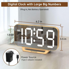 Réveil Miroir Digital Peakeep Slim LED Doré pour Bureau et Chambre