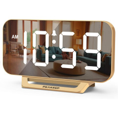 Réveil Miroir Digital Peakeep Slim LED Doré pour Bureau et Chambre