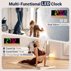 Horloge Murale Digitale 16.5 RGB LED - Télécommande, Température & Date