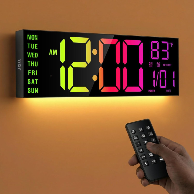 JALL 16 RGB Digital Wall Clock with Bluetooth, Temperature & Dual Alarm