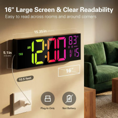 JALL 16 RGB Digital Wall Clock with Bluetooth, Temperature & Dual Alarm