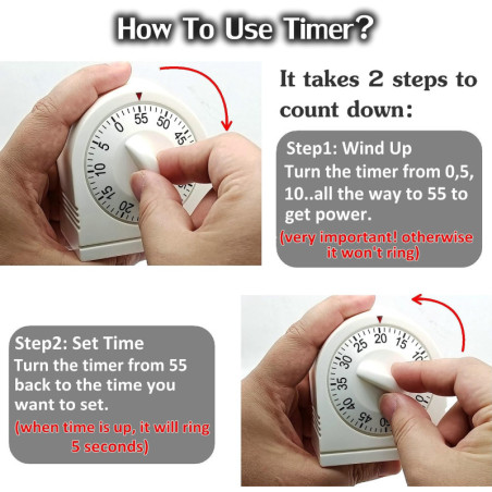 60-Minute Wind-Up Visual Timer with Loud Alarm for Home & Classroom