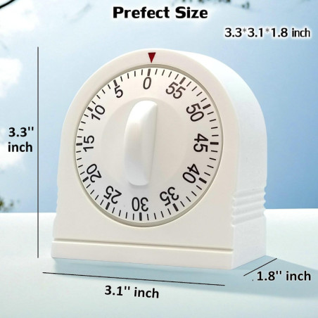 60-Minute Wind-Up Visual Mechanical Timer with Loud Alarm – Manual Countdown for Home, Classroom & Cooking (White)