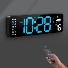 Large Digital Wall Clock with Remote, LED Display & Multiple Features