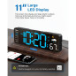 Digital Wall Clock Large LED Display with Remote, Alarm, Date, Week, Temp, Humidity, Auto DST, Countdown - Blue