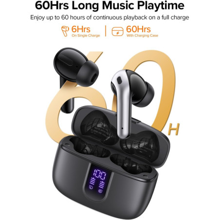 TAGRY True Wireless Bluetooth Earbuds - 60H Playtime, LED Display, Wireless Charging
