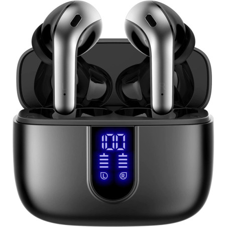 TAGRY Écouteurs Bluetooth True Wireless 60H Lecture LED Charge Sans Fil IPX5 Micro pour Sport TV PC