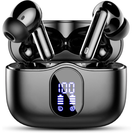 Wireless Bluetooth 5.4 Earbuds, Noise Cancelling Mic, Bass Stereo, LED Display, IP7 Waterproof, 36H Playtime
