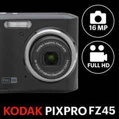 KODAK PIXPRO FZ45 16MP Compact Digital Camera, 4X Zoom, 1080p HD, 27mm Wide Lens, 2.7 LCD, Black