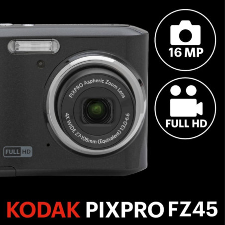 Appareil Photo Numérique Compact KODAK PIXPRO FZ45 16MP, Zoom Optique 4X, Vidéo Full HD 1080p, Écran 2.7