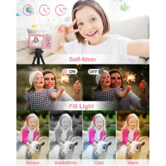 Lecran Appareil Photo Numérique FHD 1080P Rose, 32GB, Zoom 16X, Anti-Tremblement, Cadeau Idéal Enfants