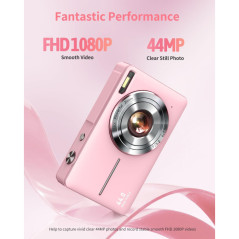 Caméra Digitale FHD 1080P pour Enfants avec Zoom 16X Rose