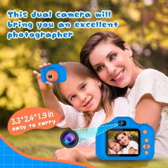 Appareil Photo Selfie Enfant HD Bleu Marine, Caméra Vidéo Numérique avec Double Objectif, SD, Anti-Choc, Cadeaux Noël 3-9 Ans
