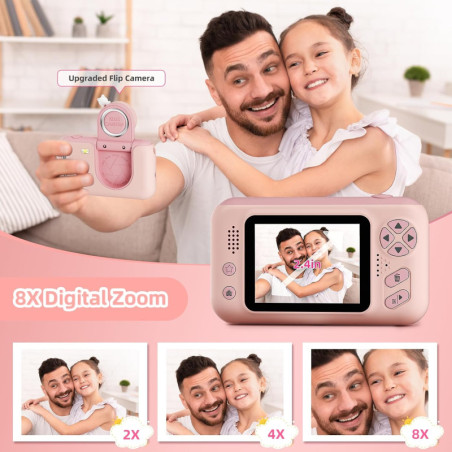 Caméra Enfants Makolle HD Rose avec Trépied & Carte SD