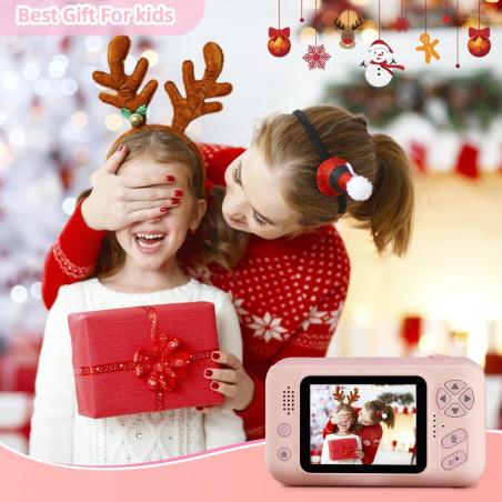 Appareil Photo Enfant Makolle Rose HD avec Trépied et Carte SD, Cadeau Anniversaire Noël 3-12 ans