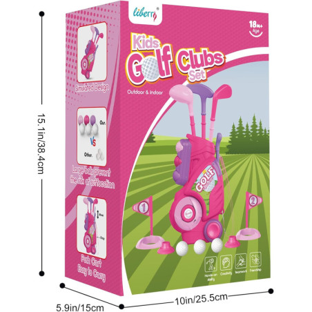 Liberry Set de Clubs de Golf Enfant Rose avec Chariot Amélioré et Sangle, Jeu Sportif Intérieur/Extérieur