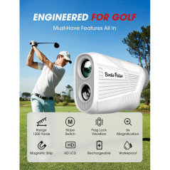 Golf Rangefinder with Slope, Magnet & Flag Locking - 1300Y, HD LCD