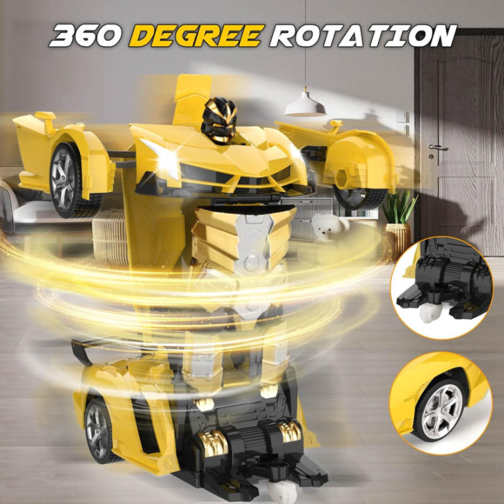 Transform RC Car for Boys 4-12, Yellow Drift Toy with One-Button Transform, 360° Rotation, 2.4GHz, 1:18 Scale Transform RC Car for Boys 4-12, Yellow Drift Toy with One-Button Transform, 360° Rotation, 2.4GHz, 1:18 Scale