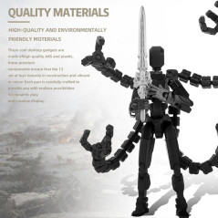 Assembly Completed T 3D Printed Dummy Robot 13 Action Figure, Upgraded Joints, Collector's Desktop Ornament, 5.5 Black