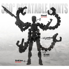 Assembly Completed T 3D Printed Dummy Robot 13 Action Figure, Upgraded Joints, Collector's Desktop Ornament, 5.5 Black